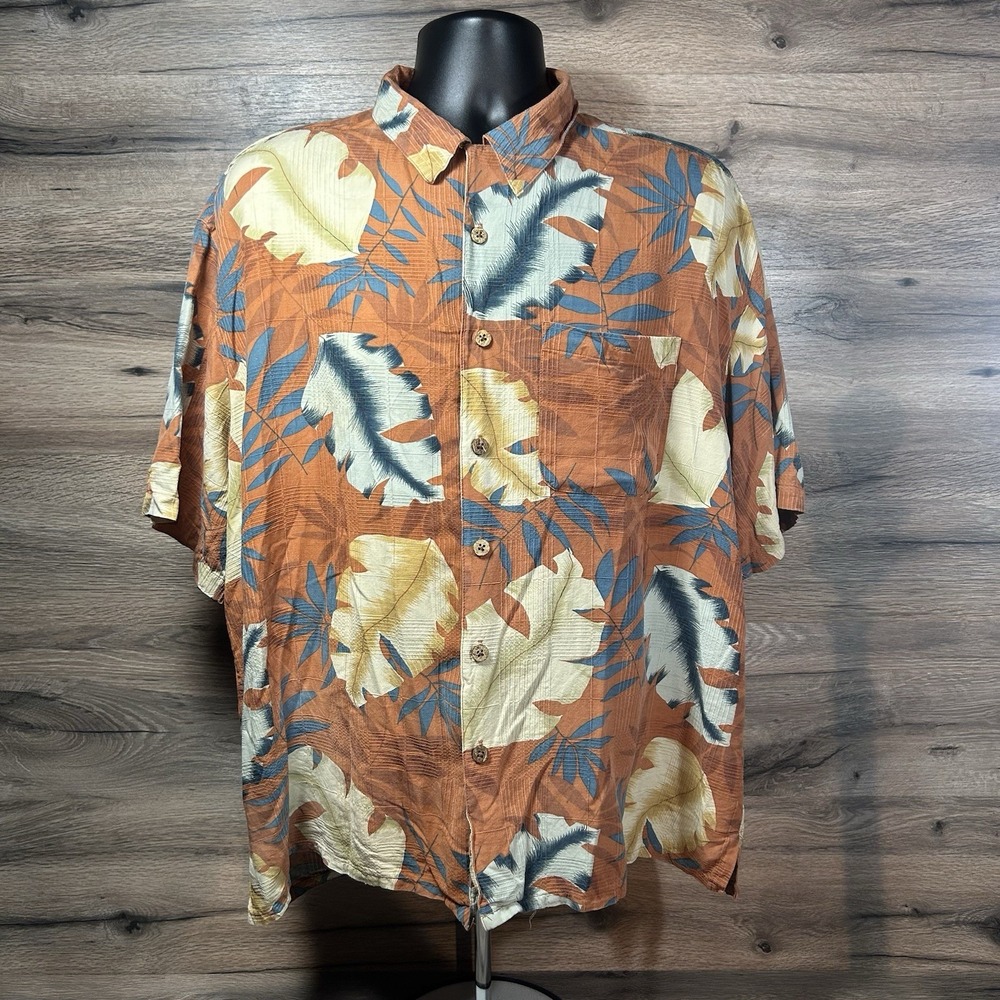 Vintage 90s Banana Cabana 100% Silk XXL Floral Hawaiian Button‎ Up Shirt Loop
